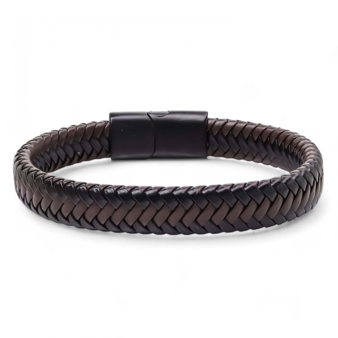 Kahve Deri Örgü Çelik Bileklik