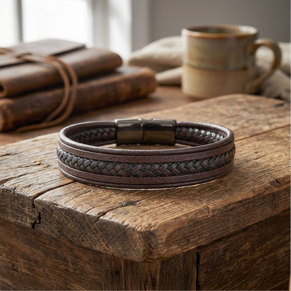 Kahve Siyah Çoklu Deri Bileklik