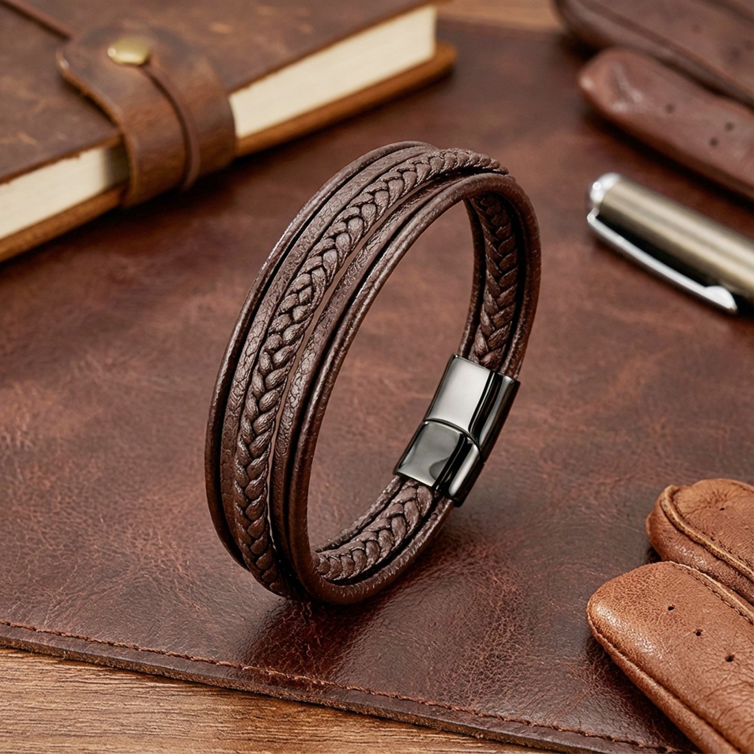 Kahverengi Çoklu Deri Bileklik