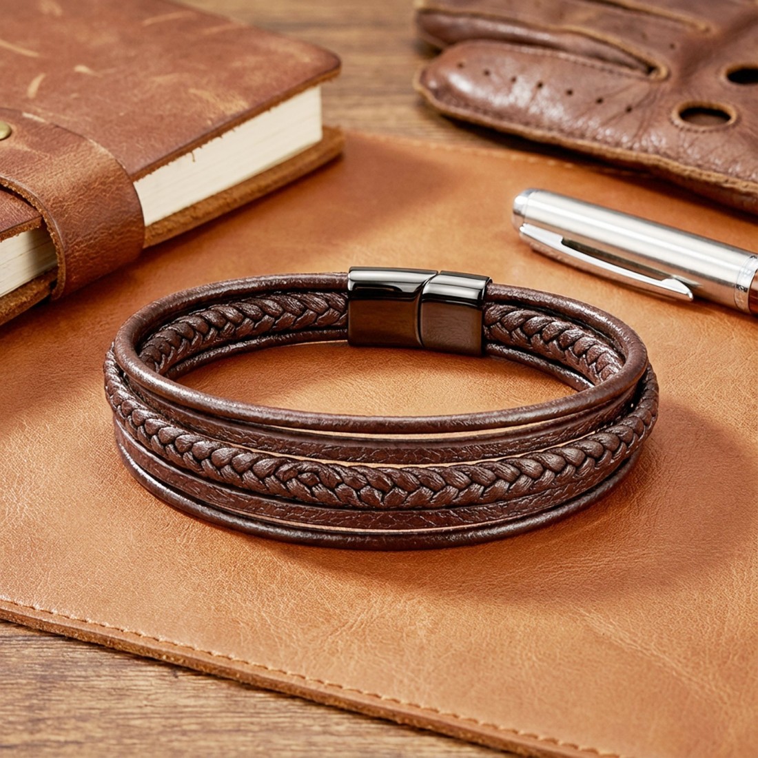 Kahverengi Çoklu Deri Bileklik