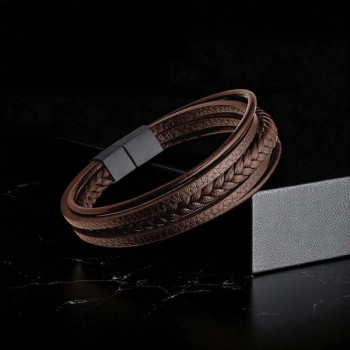 Kahverengi Çoklu Deri Bileklik