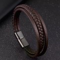 Kahverengi Deri Erkek Bileklik – Titanyum Çelik Manyetik Kilitli