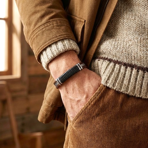 Genuine Leather & 316L Steel Black–Brown Men’s Bracelet