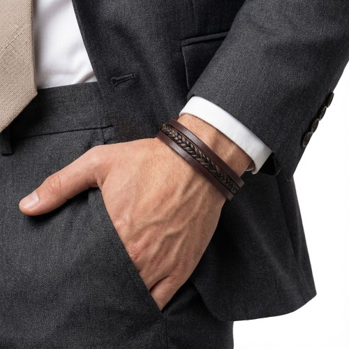 Kahverengi Siyah Saç Örgülü Çoklu Bileklik