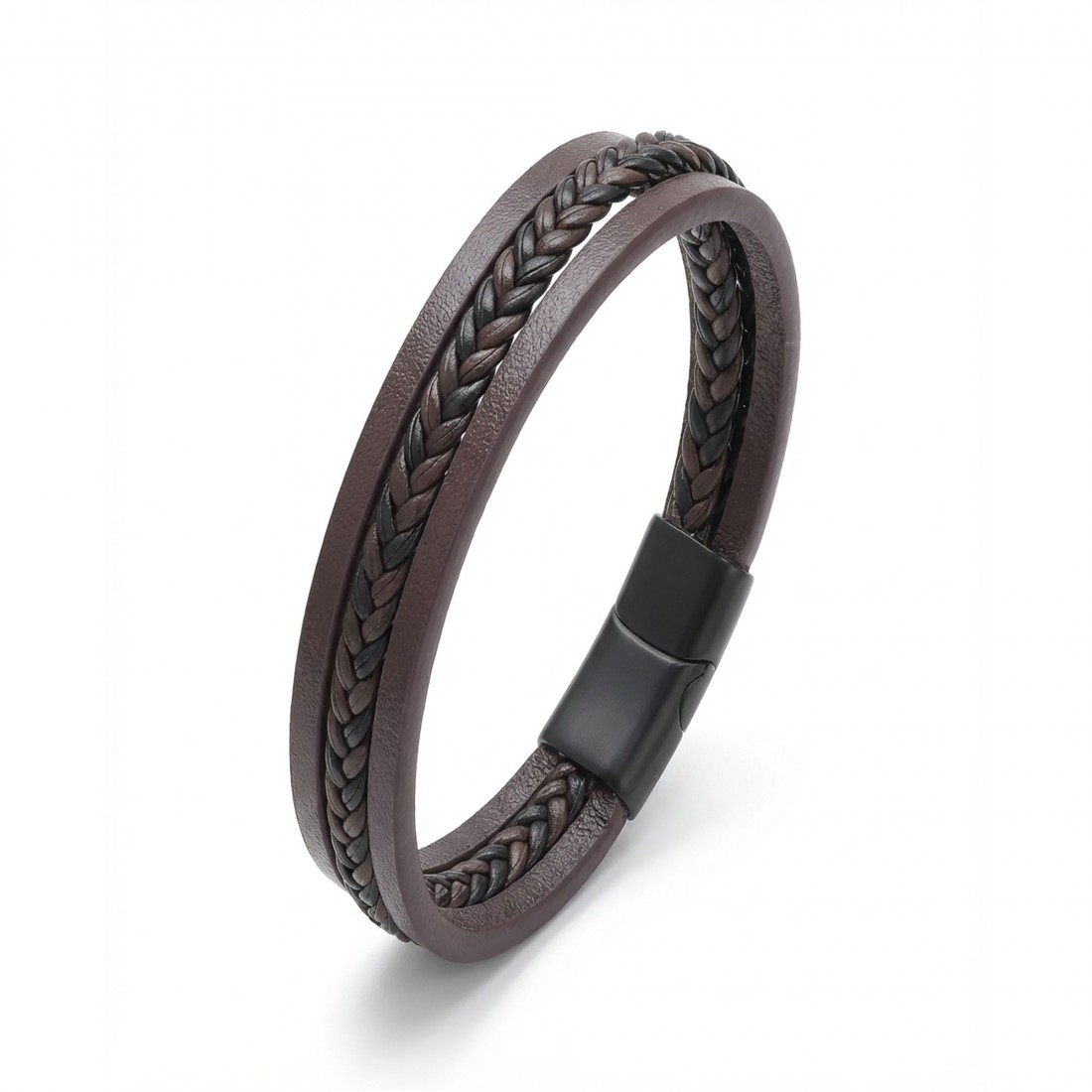 Kahverengi Siyah Saç Örgü Ve Çelik Bileklik