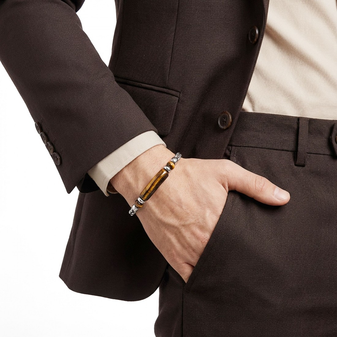 سوار رجالي من الفولاذ مصنوع من الحجر الطبيعي 14030