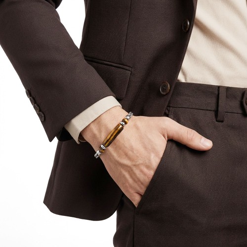 سوار رجالي من الفولاذ مصنوع من الحجر الطبيعي 14030