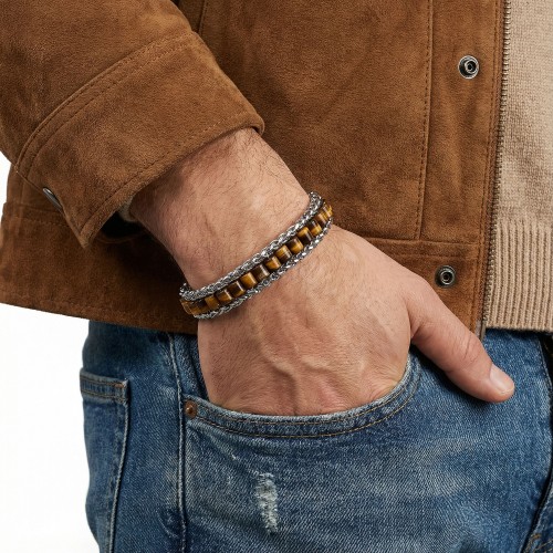 Men's Natural Stone Steel Bracelet 14051