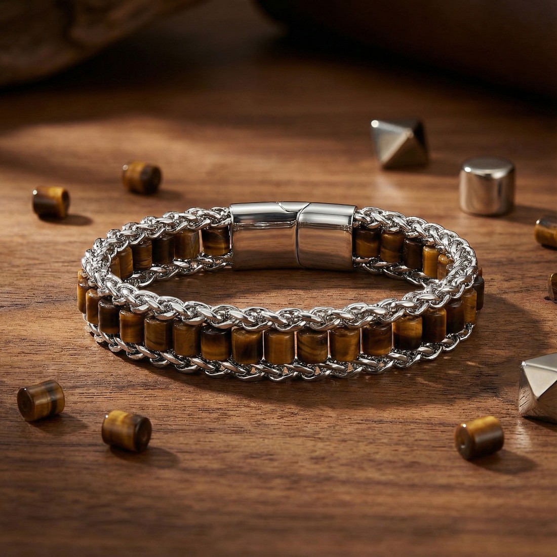 Men's Natural Stone Steel Bracelet 14051