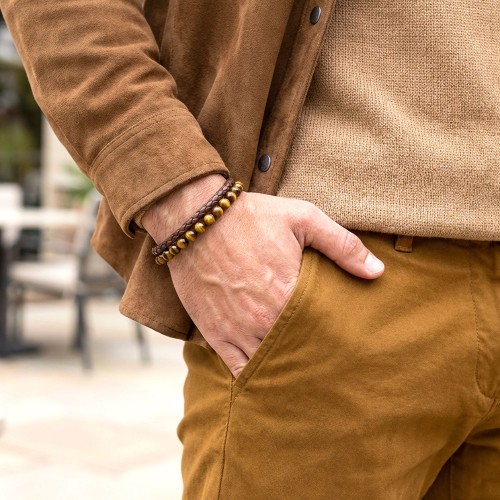 Kaplan Gözü Doğaltaş Deri Erkek Bileklik