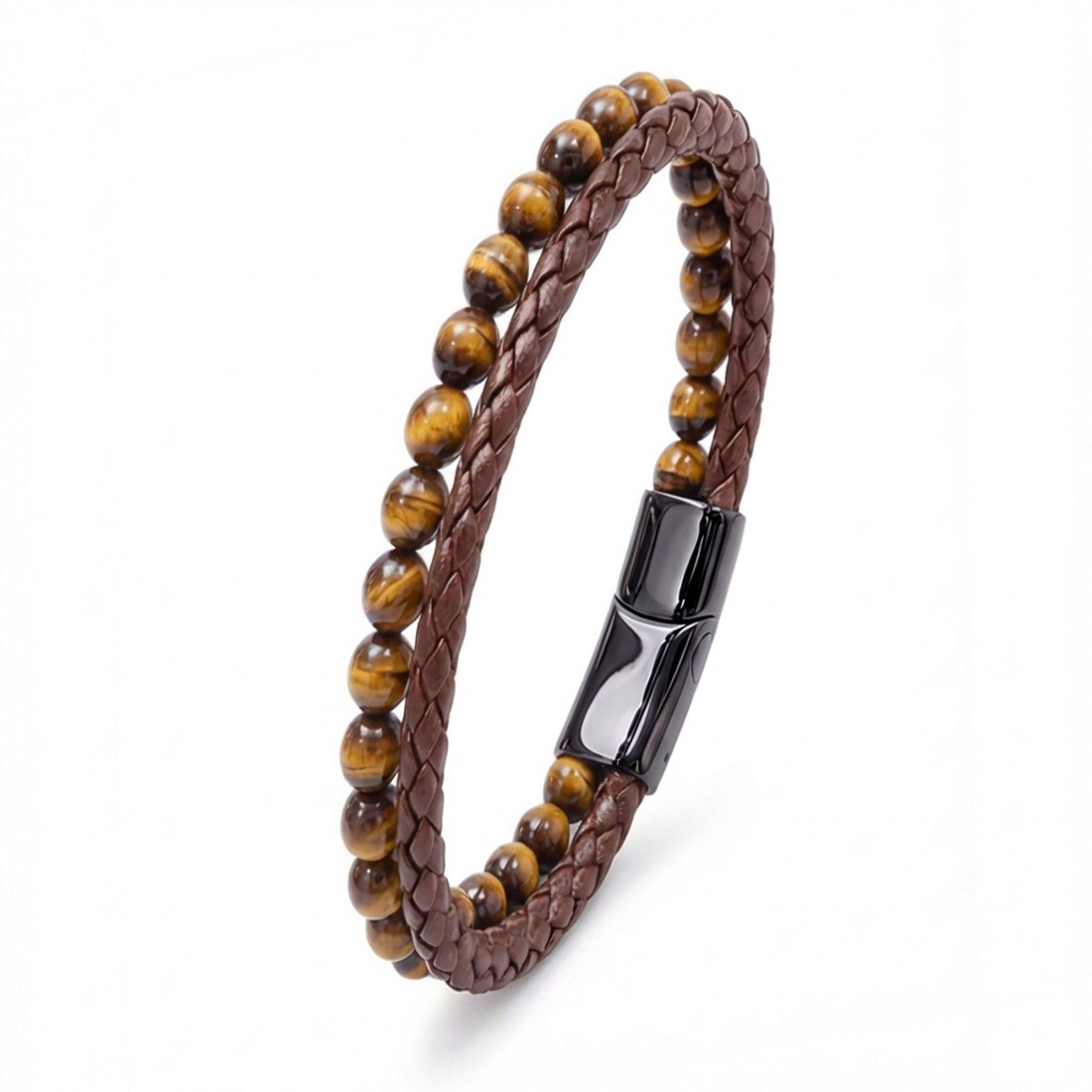 Kaplan Gözü Doğaltaş Deri Erkek Bileklik