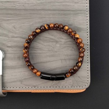 Kaplan Gözü Doğaltaş Deri Erkek Bileklik