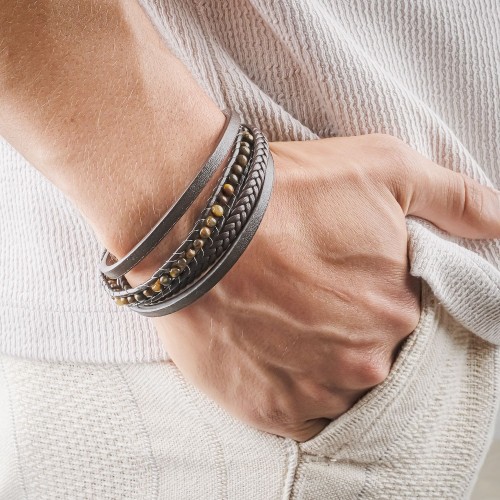 Kaplan Gözü Doğaltaş Ve Deri Bileklik