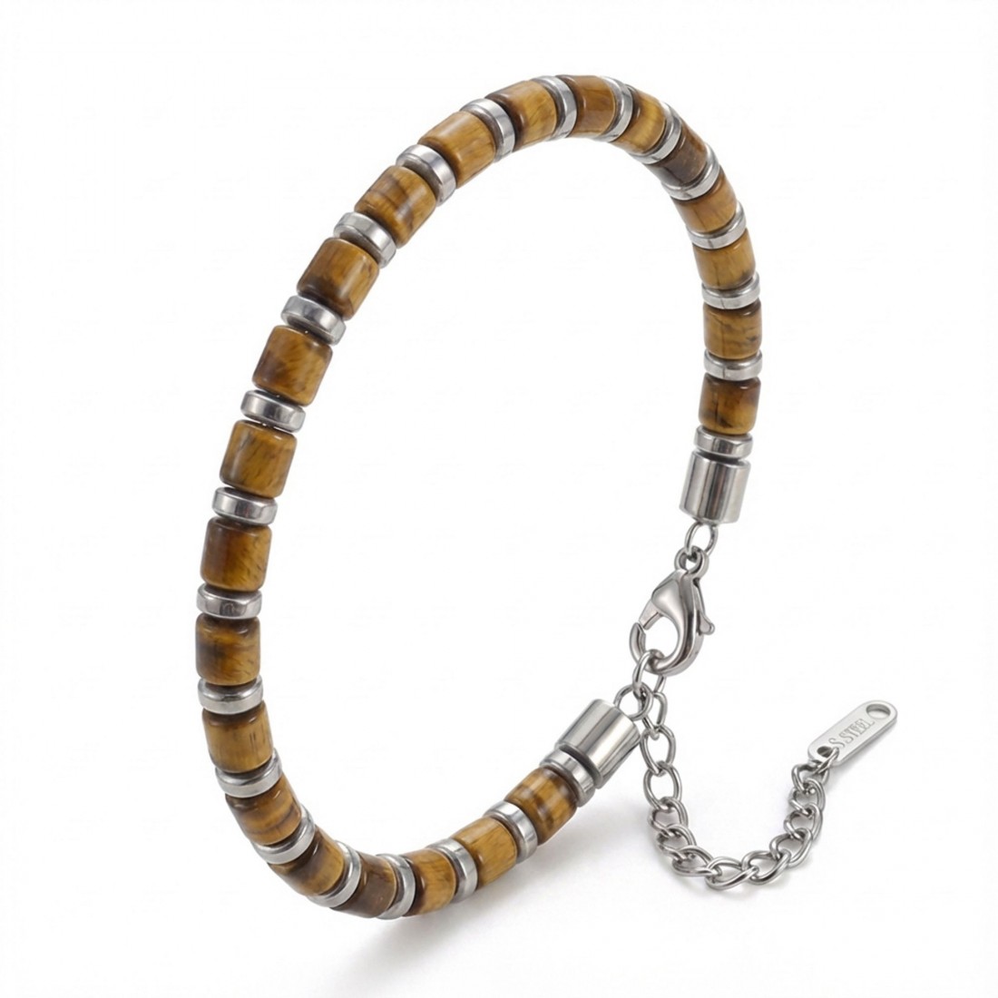 Kaplan Gözü & Silver Hematit Taşlı Ayarlanabilir Çelik Zincir Erkek Bileklik