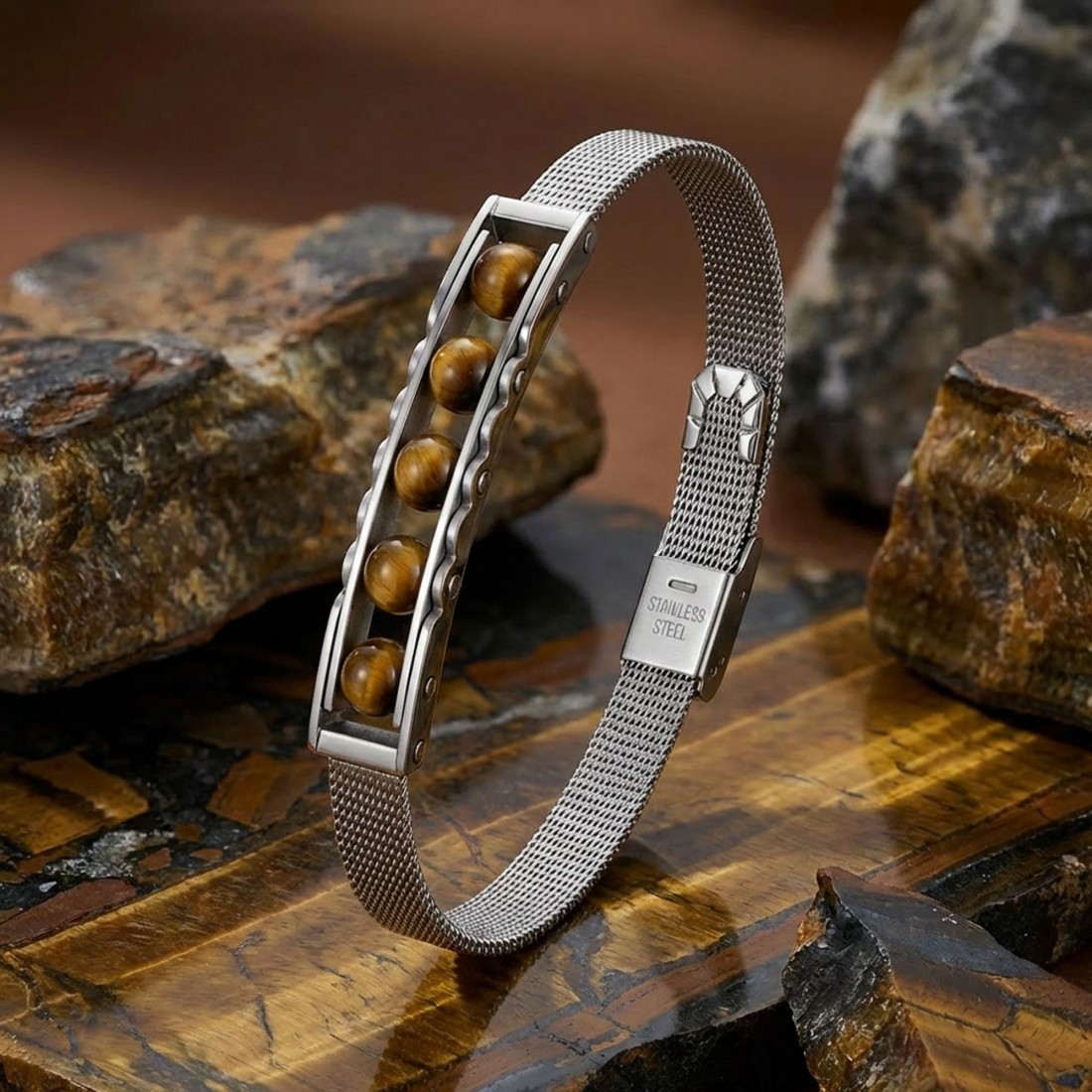 Kaplan Gözü Taşı Ve Paslanmaz Çelik Bileklik