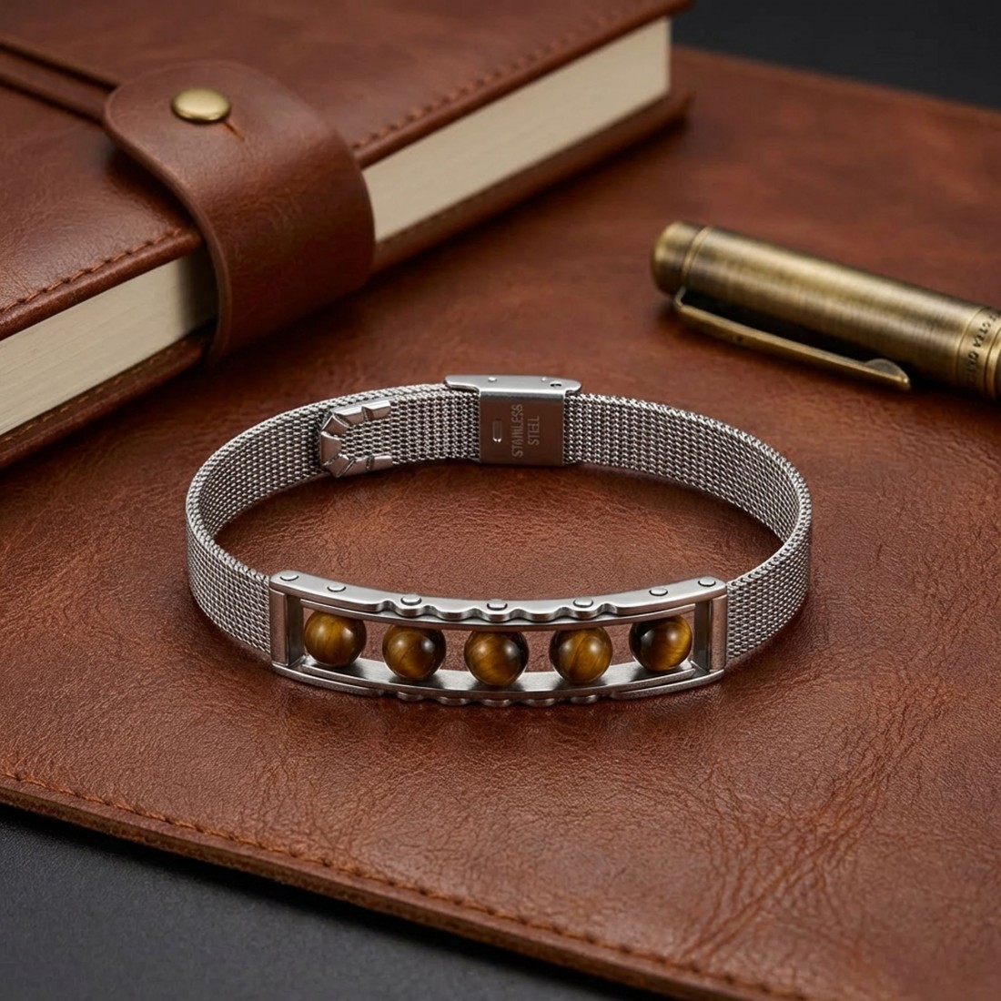 Kaplan Gözü Taşı Ve Paslanmaz Çelik Bileklik