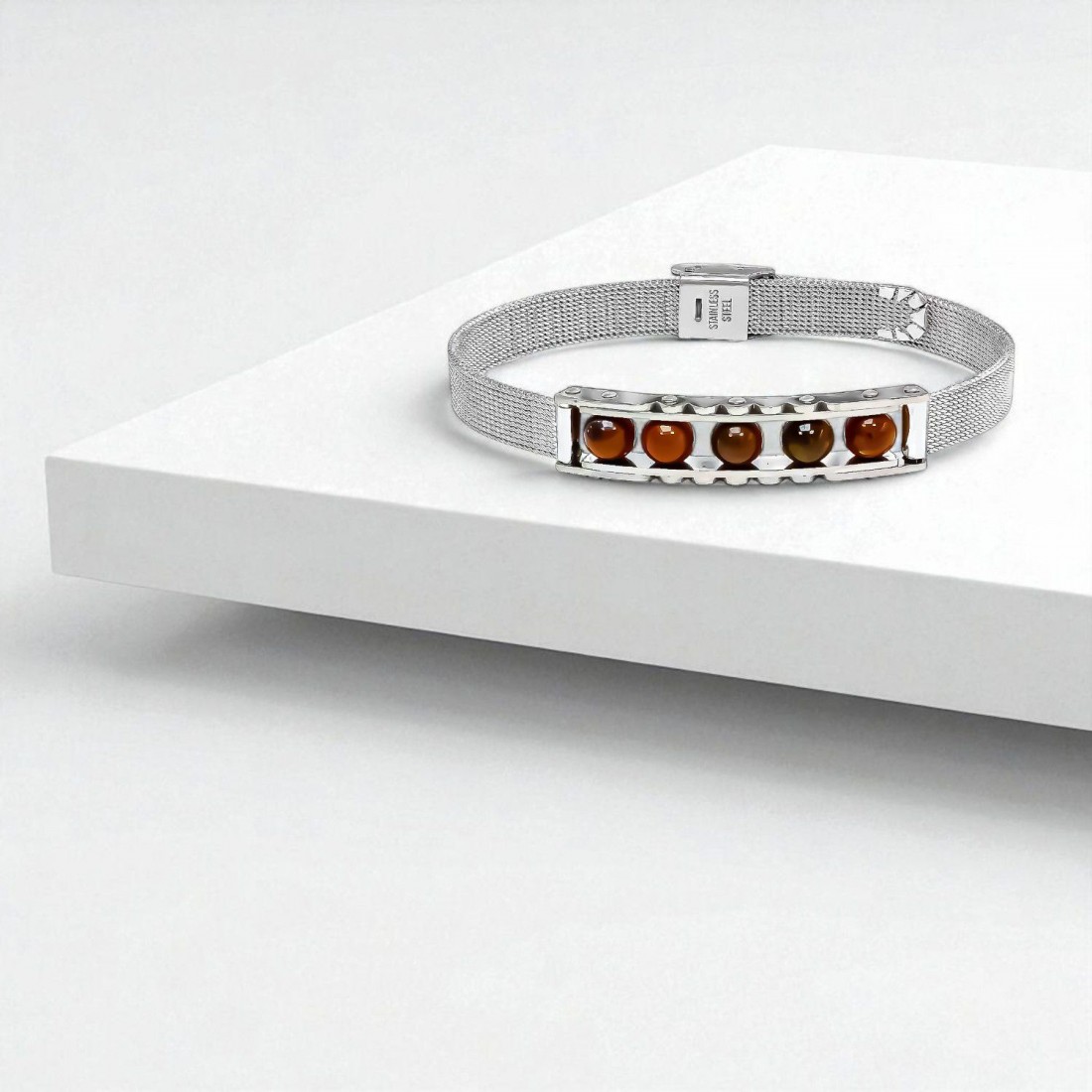 Kaplan Gözü Taşı Ve Paslanmaz Çelik Bileklik