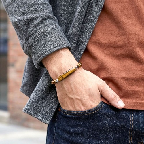 Kaplan Gözü Taşlı Çelik Halat Ve Çelik Klipsli Bileklik