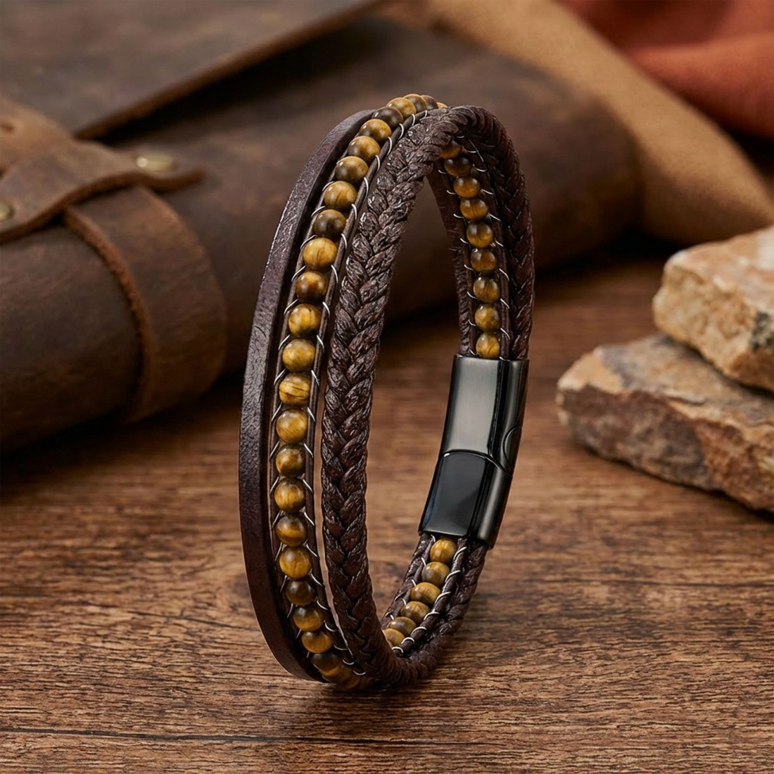 Kaplan Gözü Doğaltaş Ve Deri Bileklik