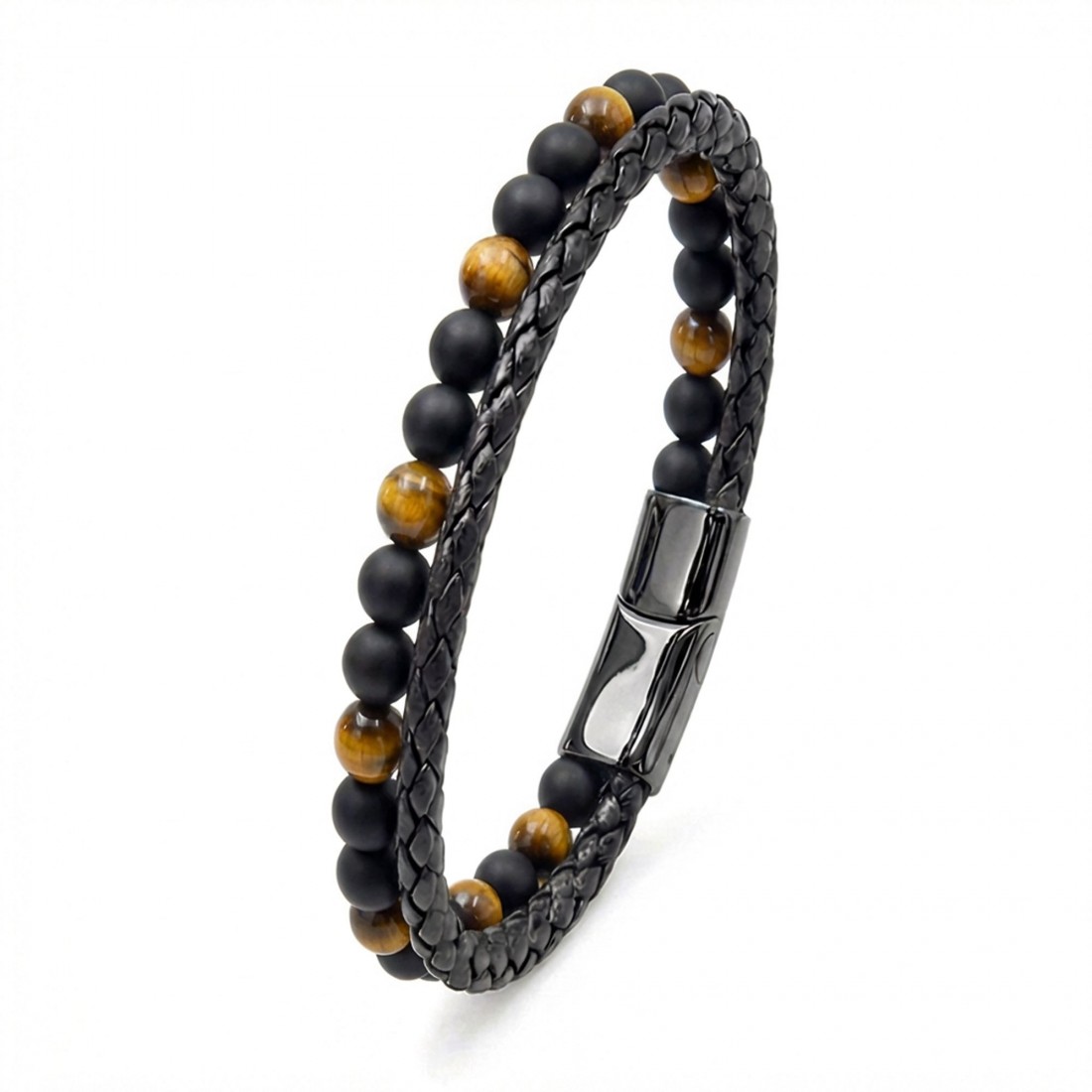 Oniks ve Kaplan Gözü Doğal Taş Erkek Bileklik