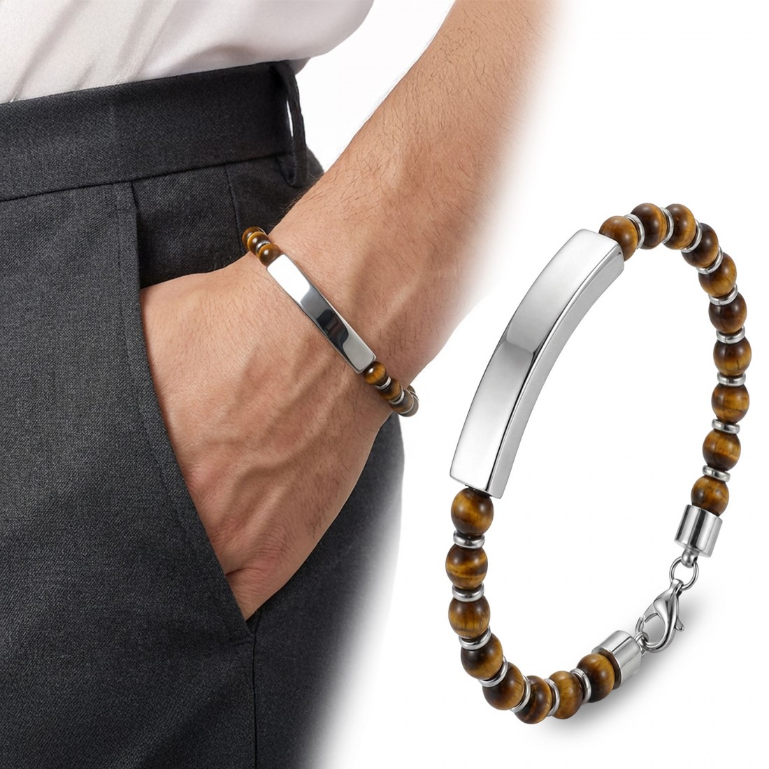Men's Natural Stone Steel Bracelet 14131