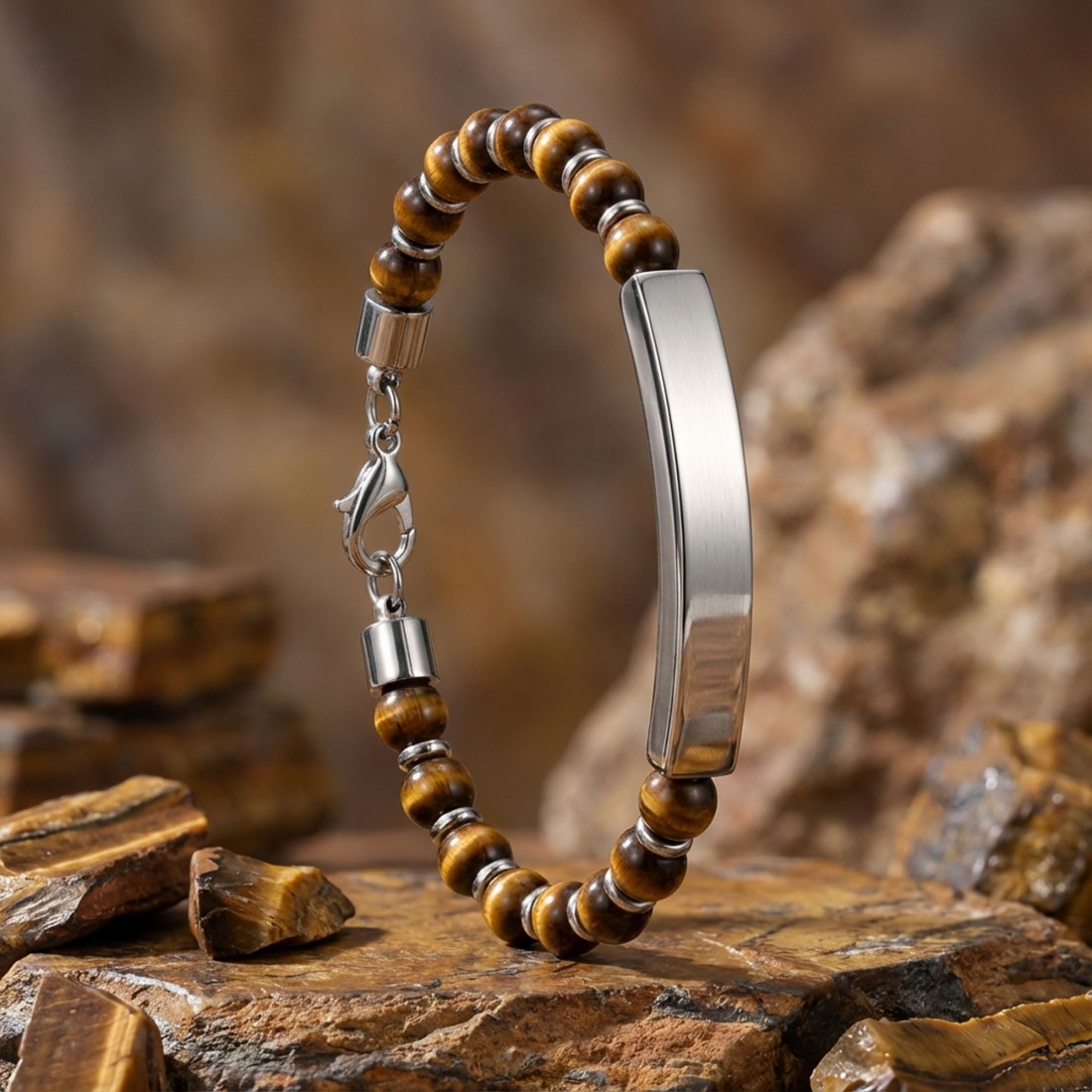 Men's Natural Stone Steel Bracelet 14131