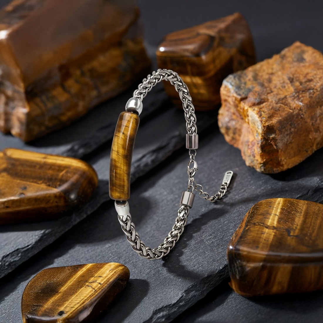 Kaplangözü Doğal Taşlı Ve Ayarlanabilir Çelik Zincir Bileklik