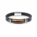 Kaplangözü Taş & Deri Kordonlu Titanyum Çelik Erkek Bileklik