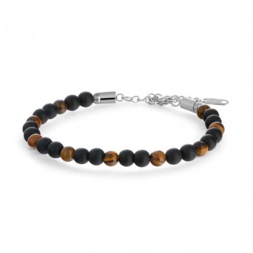 Kaplangözü Ve Oniks Doğal Taşlı Ayarlanabilir Çelik Zincir Bileklik