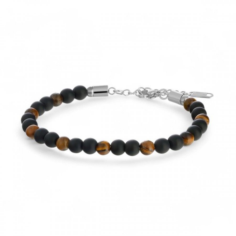Kaplangözü Ve Oniks Doğal Taşlı Ayarlanabilir Çelik Zincir Bileklik