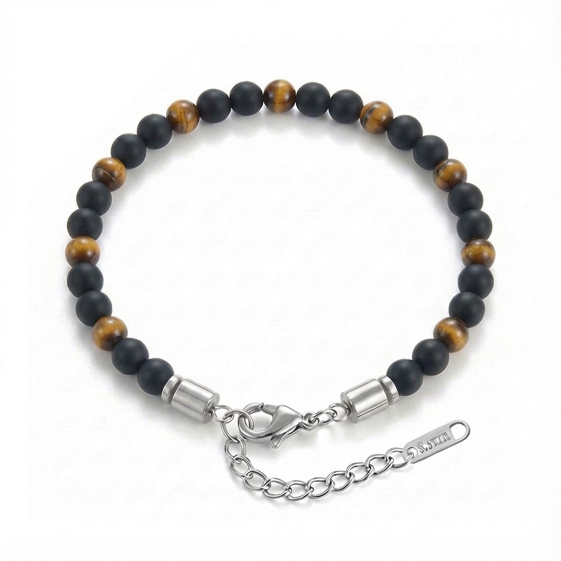Kaplangözü Ve Oniks Doğal Taşlı Ayarlanabilir Çelik Zincir Bileklik