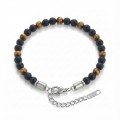 Kaplangözü Ve Oniks Doğal Taşlı Ayarlanabilir Çelik Zincir Bileklik