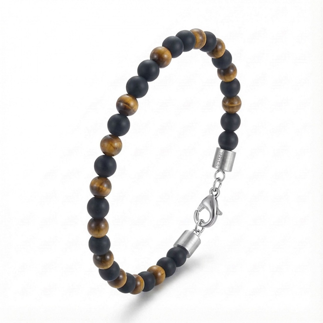 Kaplangözü Ve Oniks Doğal Taşlı Ayarlanabilir Çelik Zincir Bileklik