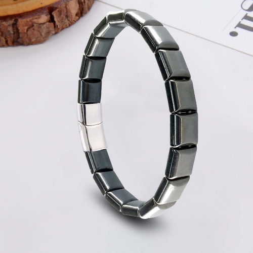 Kare Hematit Doğaltaşlı Çelik Halat Ve Klips Bileklik