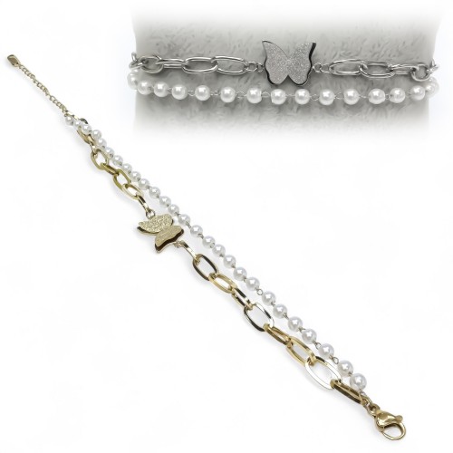 Kelebek İnci Kadın Çelik Bileklik