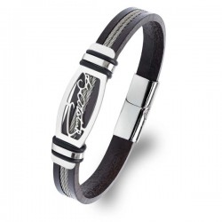 Kemal Atatürk Deri Kordonlu Çelik Halatlı Erkek Bileklik