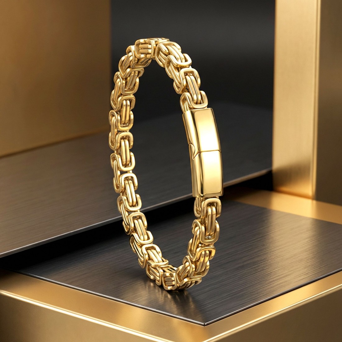 Kilit Mekanizmalı Sarı Kral Zincir Bileklik 6Mm