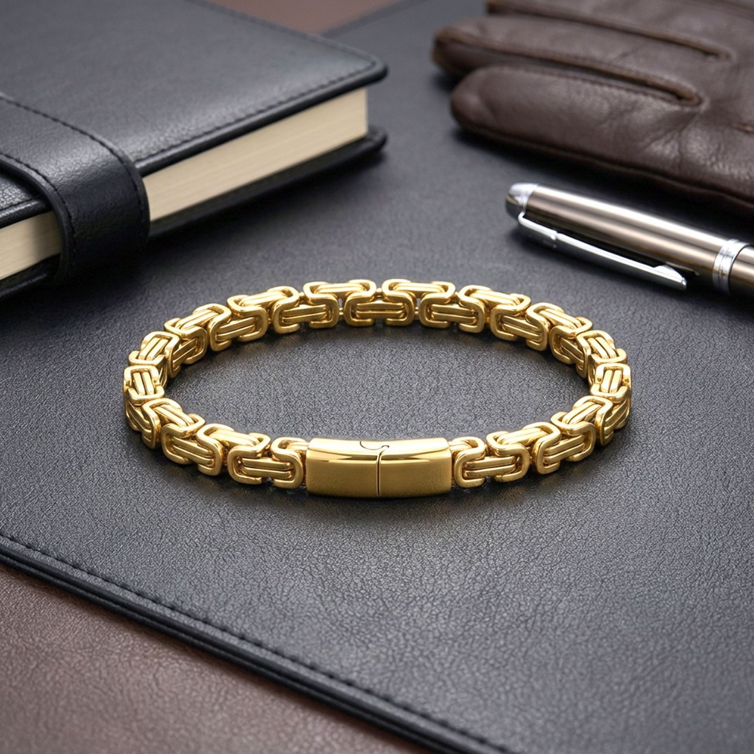 Kilit Mekanizmalı Sarı Kral Zincir Bileklik 6Mm