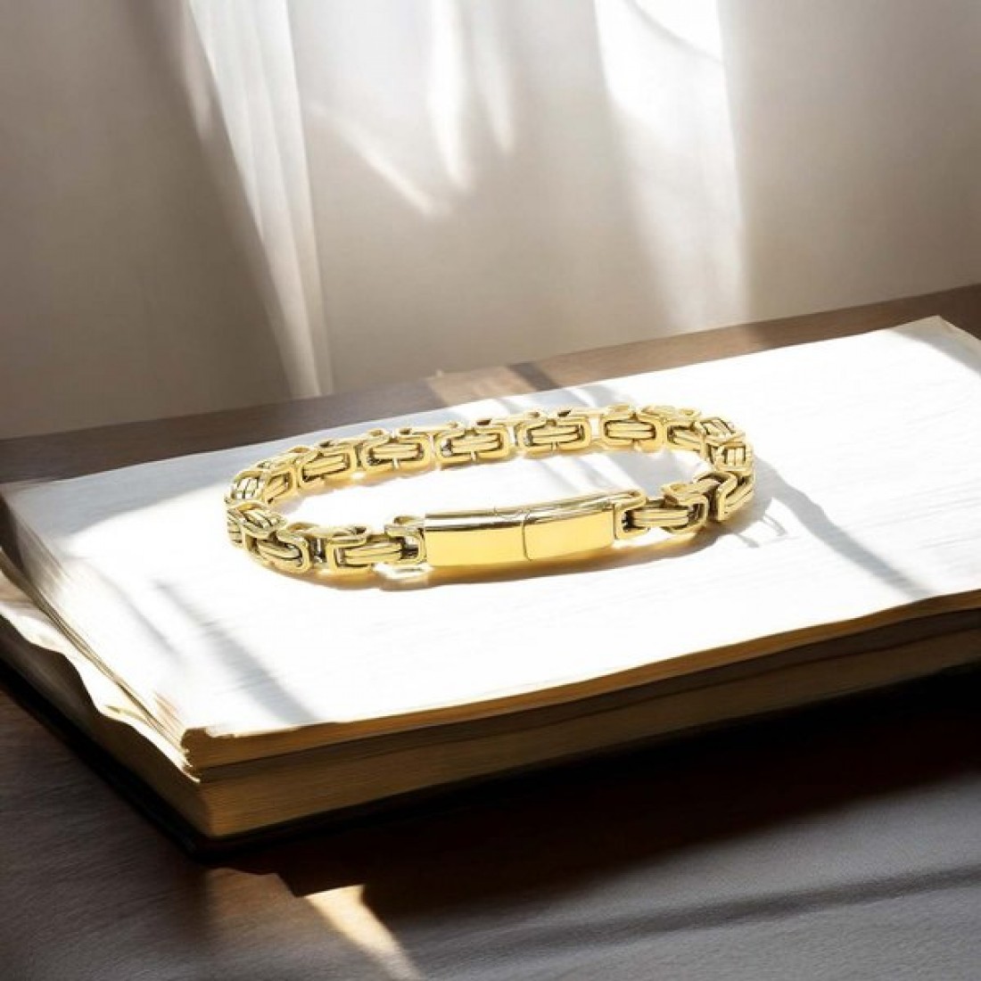 Kilit Mekanizmalı Sarı Kral Zincir Bileklik 6Mm