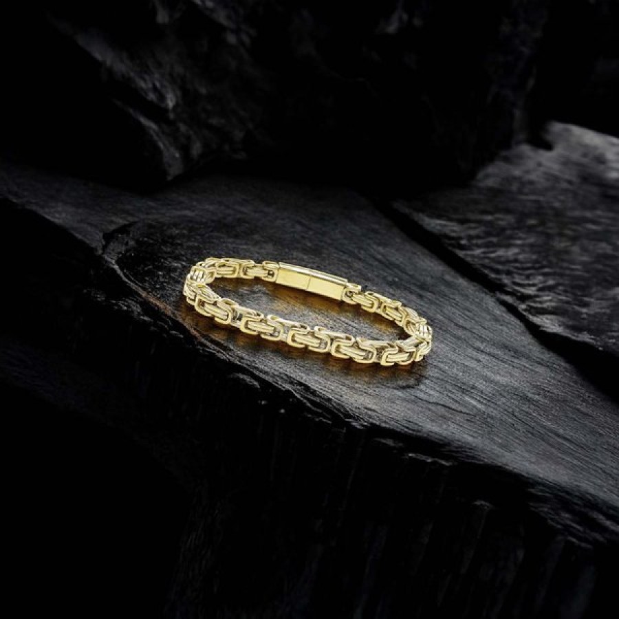 Kilit Mekanizmalı Sarı Kral Zincir Bileklik 6Mm
