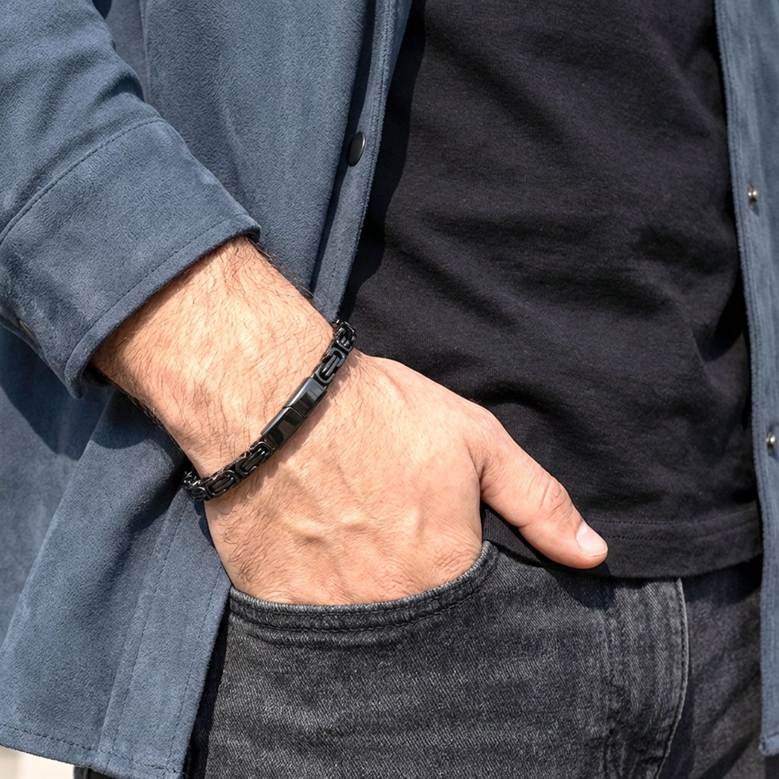 Kilit Mekanizmalı Siyah Kral Zincir Bileklik 6Mm