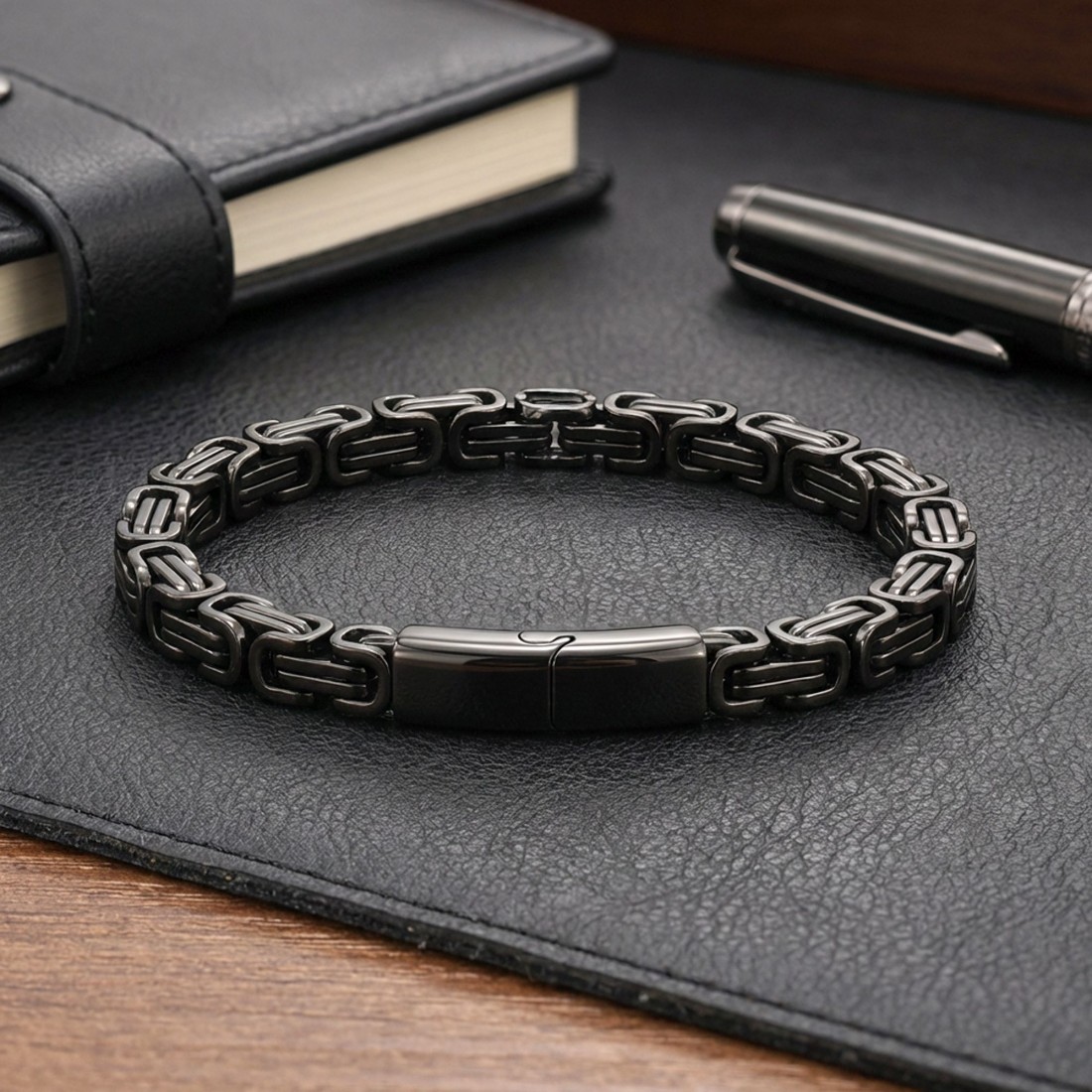 Kilit Mekanizmalı Siyah Kral Zincir Bileklik 6Mm