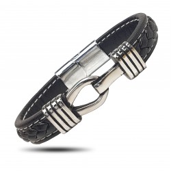 Kilit Motifli Çelik Ve Deri Billeklik