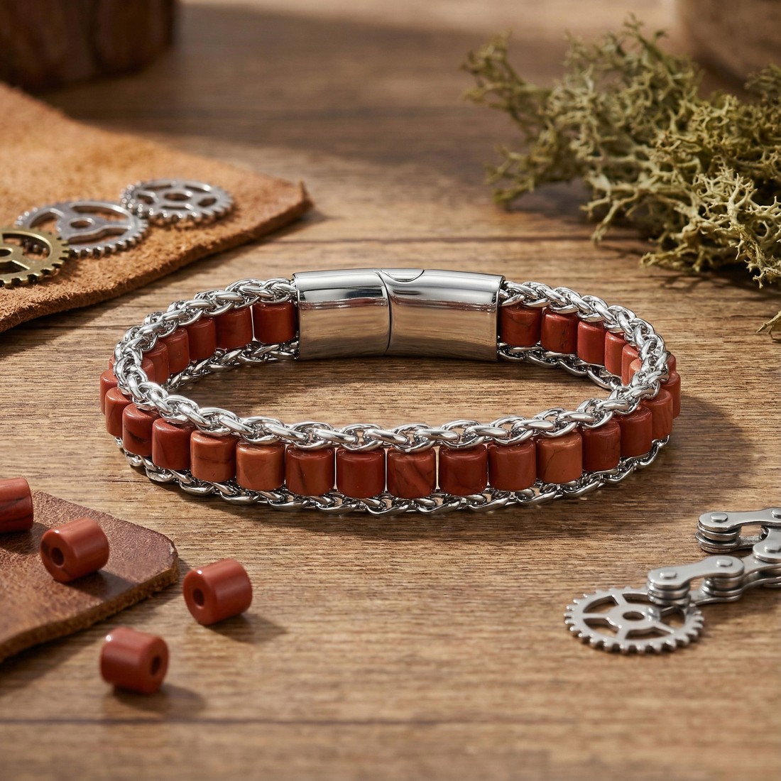Men's Natural Stone Steel Bracelet 14060