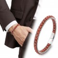 Kırmızı Jasper Doğal Taşlı Hasır Örgü Zincirli Erkek Çelik Bileklik