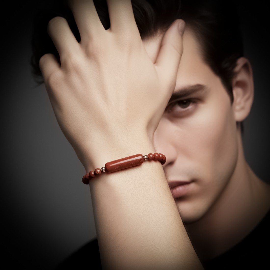 Kırmızı Jasper Doğaltaş Çelik Halat Ve Çelik Klipsli Bileklik