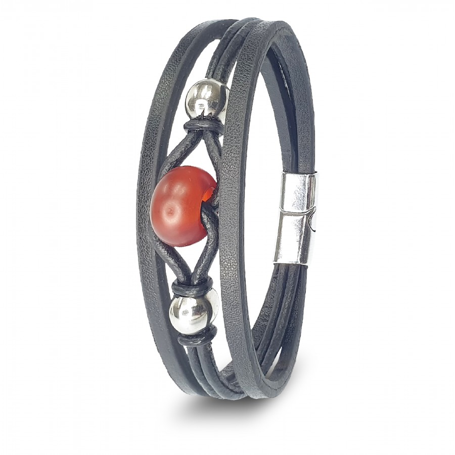 Kırmızı Jasper Doğaltaş Ve Çoklu Deri Bileklik