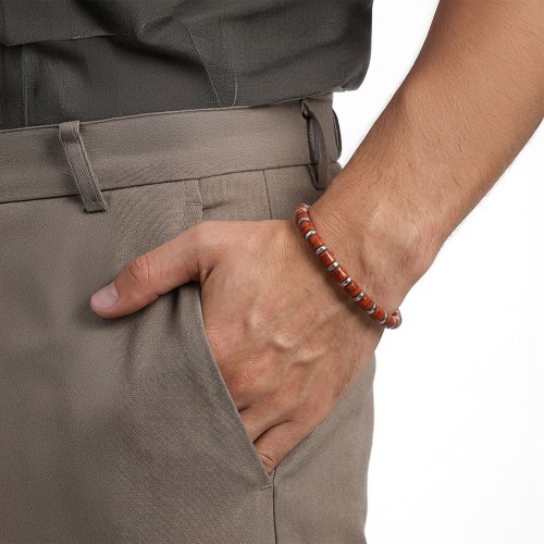 Kırmızı Jasper Hematit Çelik Bileklik