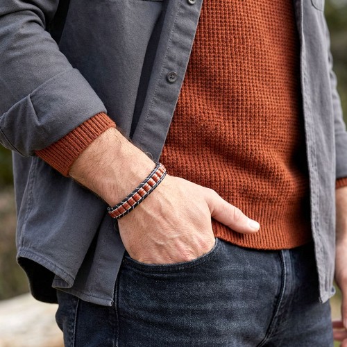 Kırmızı Jasper & Hematit Çelik Örgülü Deri Bileklik