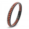 Kırmızı Jasper & Hematit Çelik Örgülü Deri Bileklik